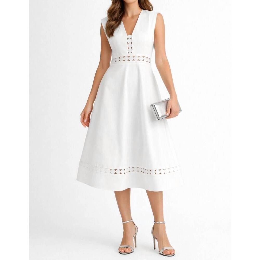 NEW ENDLESS BLU. amalfi lace trim midi dress in white